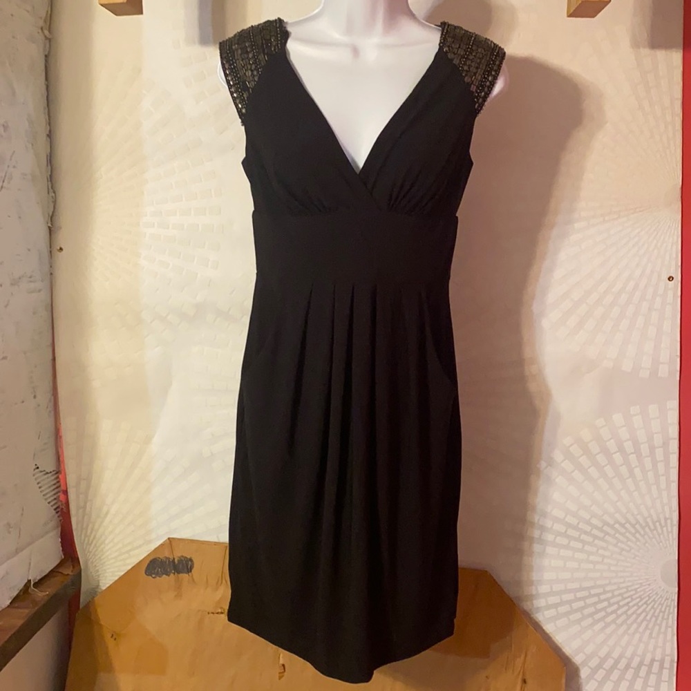 Bisou Bisou Beaded Black Dress With Pockets